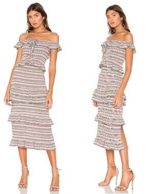 TULAROSA Lily Dress in Sage Multi Stripe - M